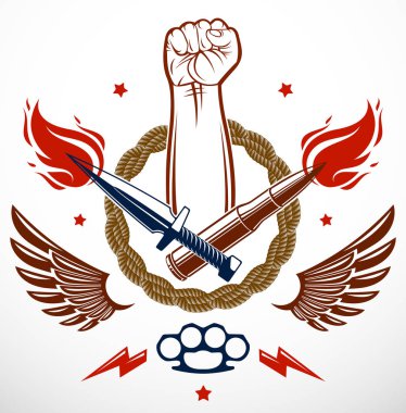 Devrim ve isyan agresif amblem veya güçlü yumruk logolu