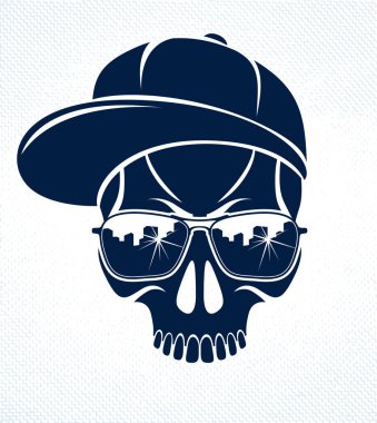 Gangster kafatası vektör logosu, simge veya dövme, kentsel şık aggres