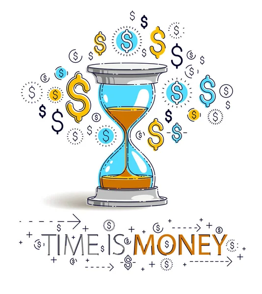 时间是金钱的概念, 沙漏和美元图标设置, 沙瓦 — 图库矢量图片