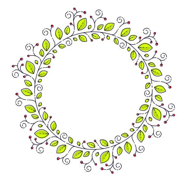 Round floral shape of leaves and berries and copy space for text — Stock Vector