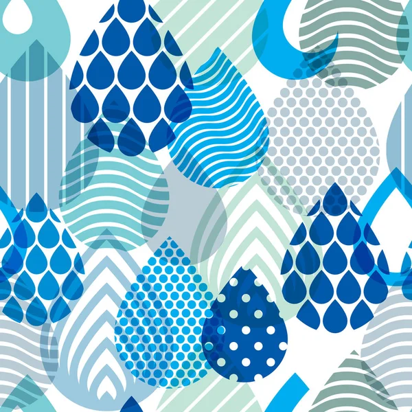 Chute des gouttes de pluie modèle sans couture vecteur d'eau, r de couleur bleue — Image vectorielle