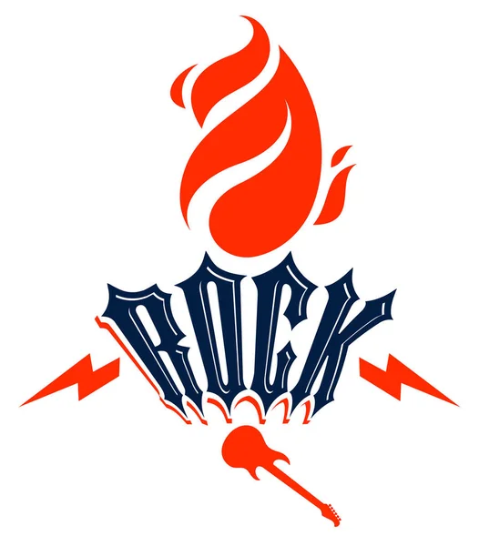 Foudre de flammes et typage emblème ou logo vecteur de roche, Roc — Image vectorielle