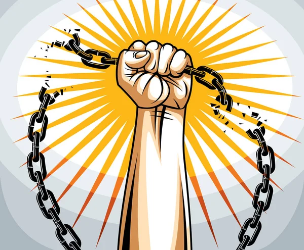 Slavery theme illustration with strong hand clenched fist fighti — Stock Vector