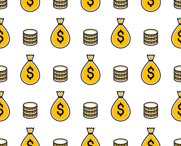 Money bags seamless background, backdrop for financial business — Stock Vector