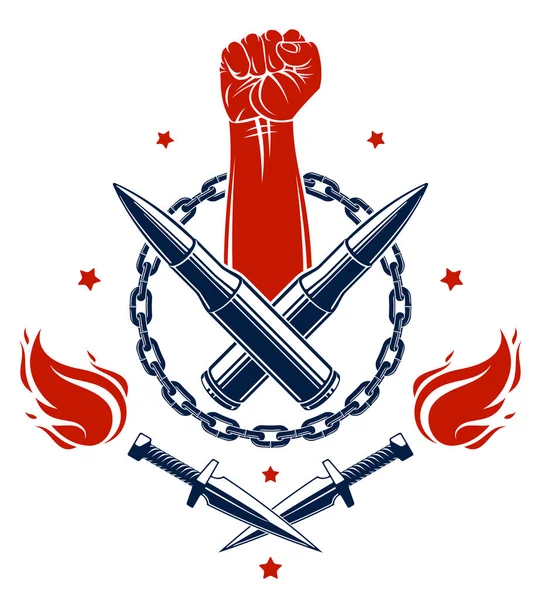 Anarchie et Chaos emblème ou logo agressif avec forte serrée — Image vectorielle
