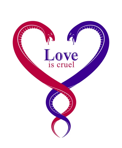 Δύο φίδια σε σχήμα καρδιάς, η αγάπη είναι σκληρή έννοια, τους λάτρεις του co — Διανυσματικό Αρχείο