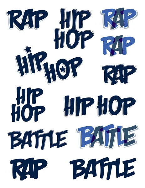 Rap batalla vector escribiendo gran conjunto, logos de tema de música . — Vector de stock