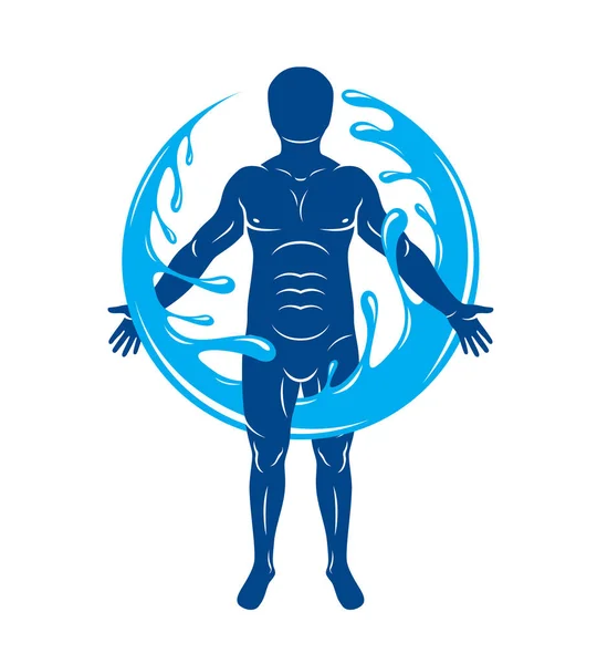 Illustrazione grafica vettoriale di forte maschio, corpo silhouette surr — Vettoriale Stock
