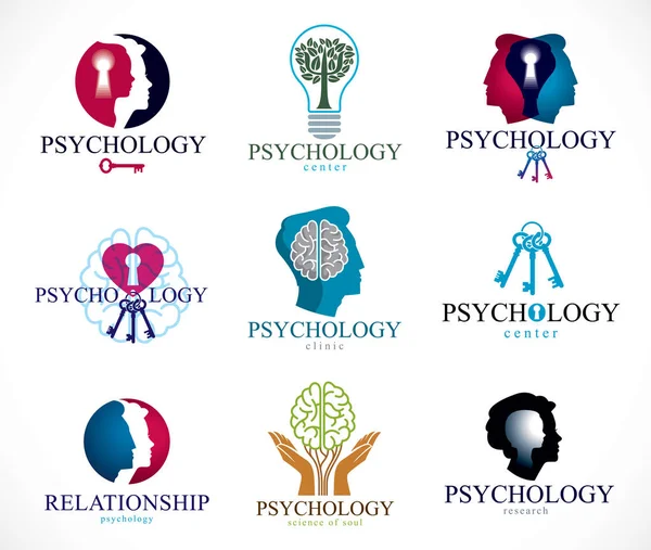 Психология, мозг и психическое здоровье векторные концептуальные иконы или л — стоковый вектор