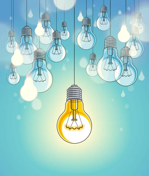 Idea concept light bulbs vector illustration with single one is — Stock Vector