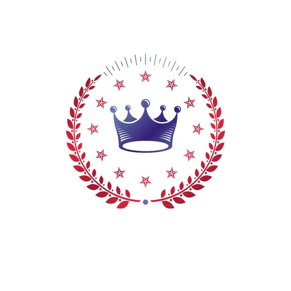 Antiguo emblema de la Corona. Elemento de diseño vectorial heráldico. Estilo retro — Vector de stock