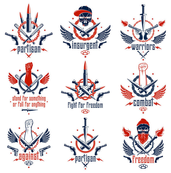 Anarchy and Chaos aggressive emblem or logo with strong clenched