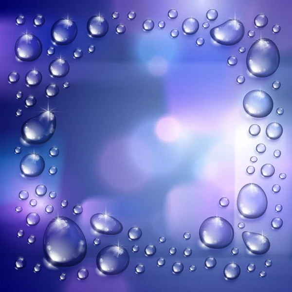 Water rain drops or condensation over blurred background frame w — Stock Vector