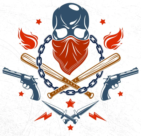 ギャング残忍な犯罪エンブレムや積極的なスカルの baseba のロゴ — ストックベクタ