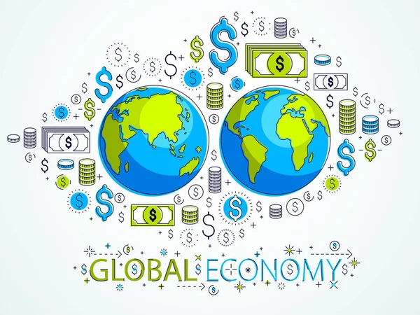 Global economy concept, planet earth with dollar icons set, inte — Stock Vector