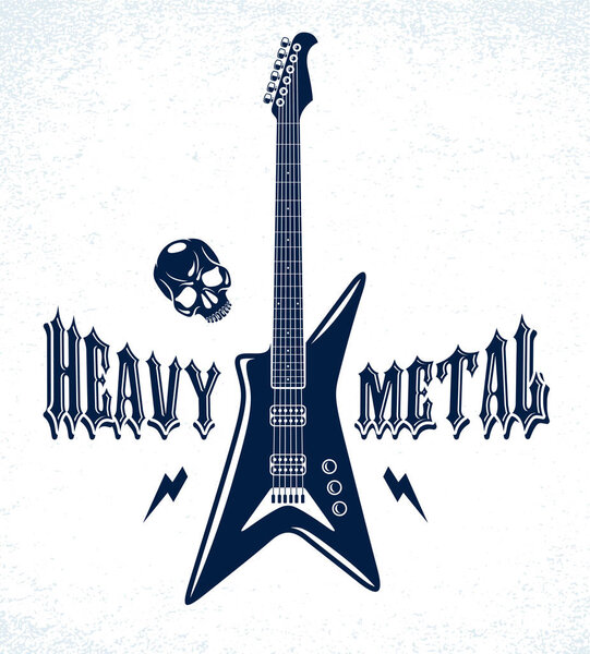 Эмблема Heavy Metal с логотипом вектора электрогитары, концертные фэсы
