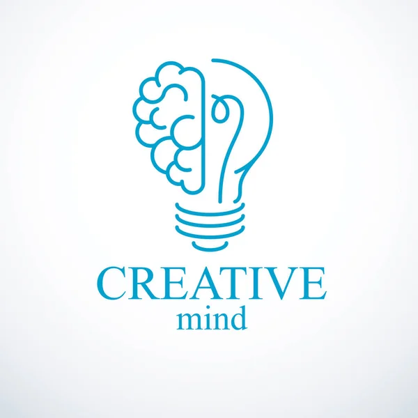 Creative brain concept, intelligent creation vector logo. Light — Stock Vector