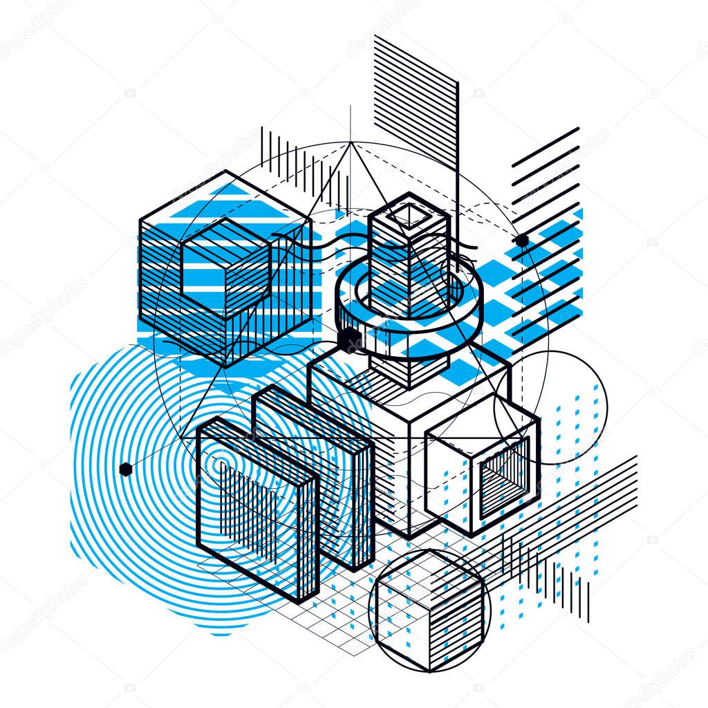 Abstract isometrics background, 3d vector layout. Composition of