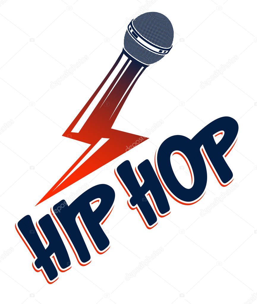 Rap music vector logo or emblem with microphone in a shape of li