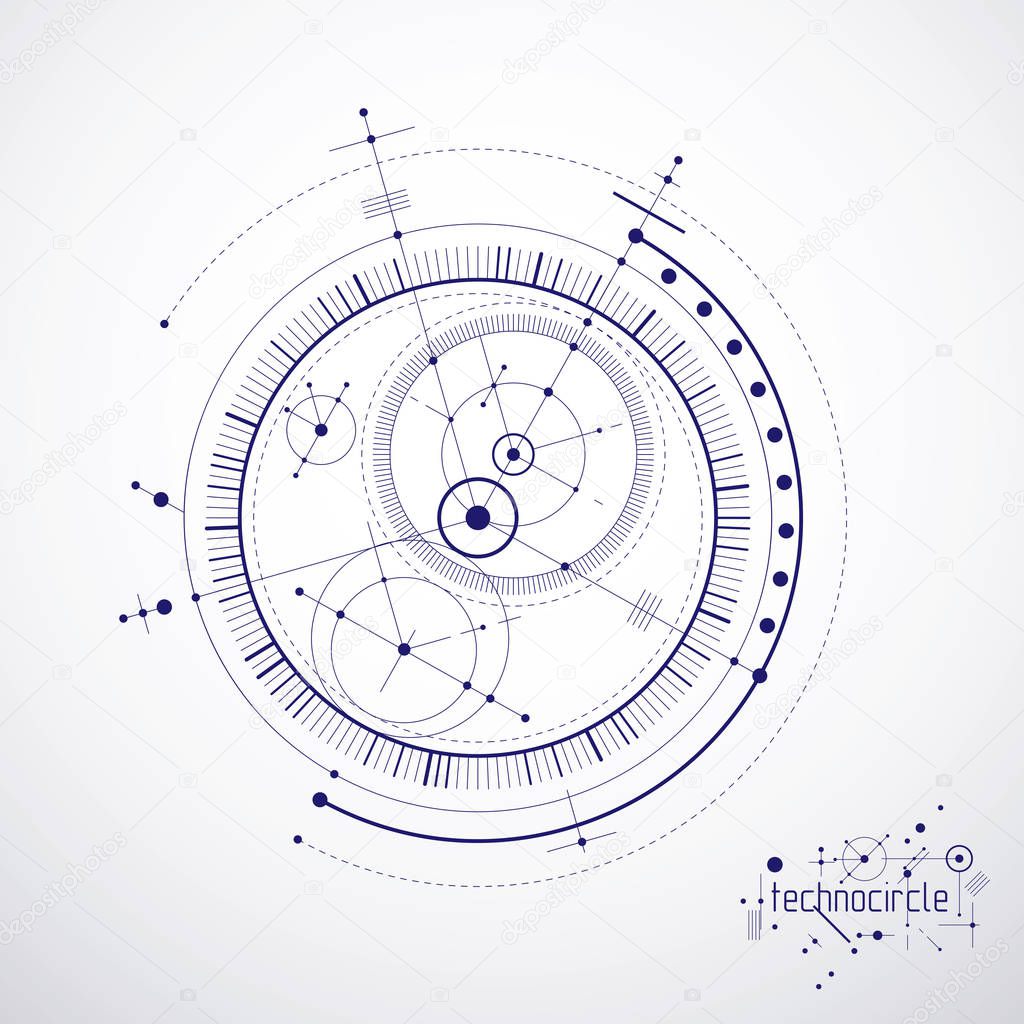 Mechanical scheme, vector engineering drawing with circles and g