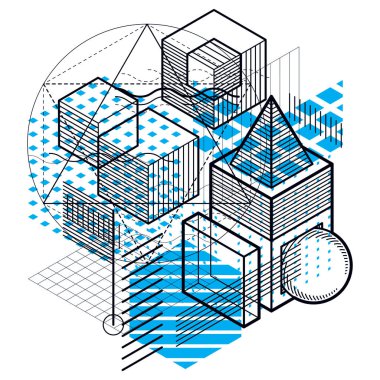 İzometrik arka plan ve doğrusal boyutlu şekillerle