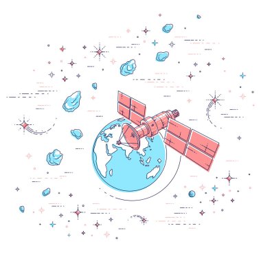 Dünya çevresinde yörünge uzay uçuşu uçan iletişim uydu,