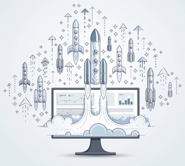 Başlangıç roketler bilgisayar monitörü çıkar, roketler fl uzay