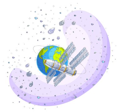 Uzay İstasyonu çevresinde earth, spacecraf yörüngesel uzay uçuşu uçan