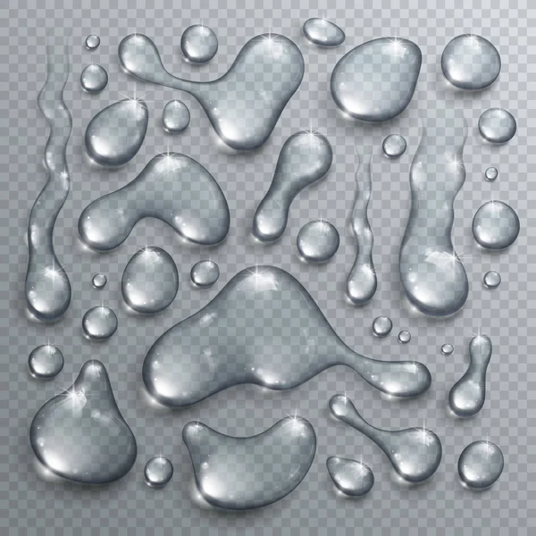 Gotas de agua conjunto vector realista colección de elementos 3d, transpa — Archivo Imágenes Vectoriales