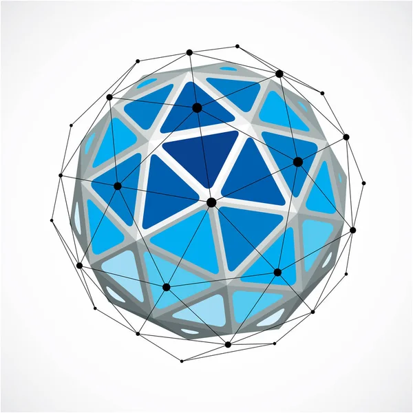 Vector dimensional wireframe low poly object, blue spherical sha — Stock Vector