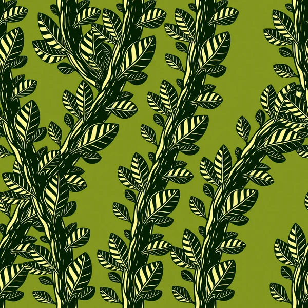 Floral seamless pattern with leaves and branches, vector green f — Stock Vector