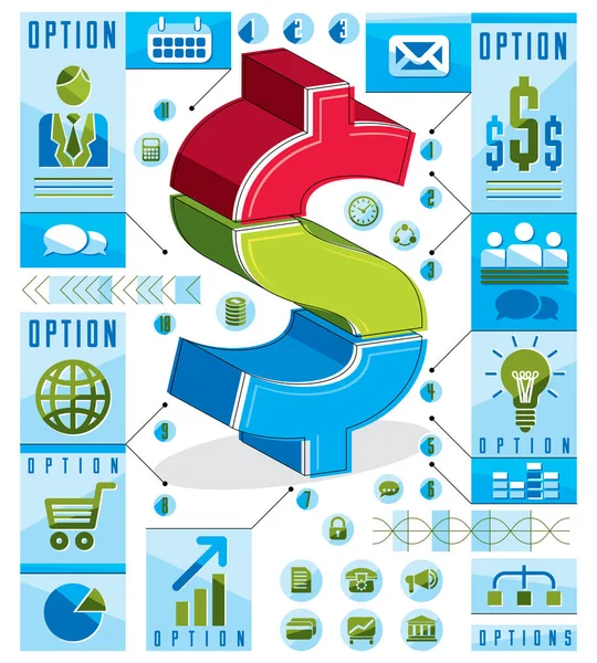 Concept d'infographie créative, idée de signe dollar stratifié, vecteur — Image vectorielle