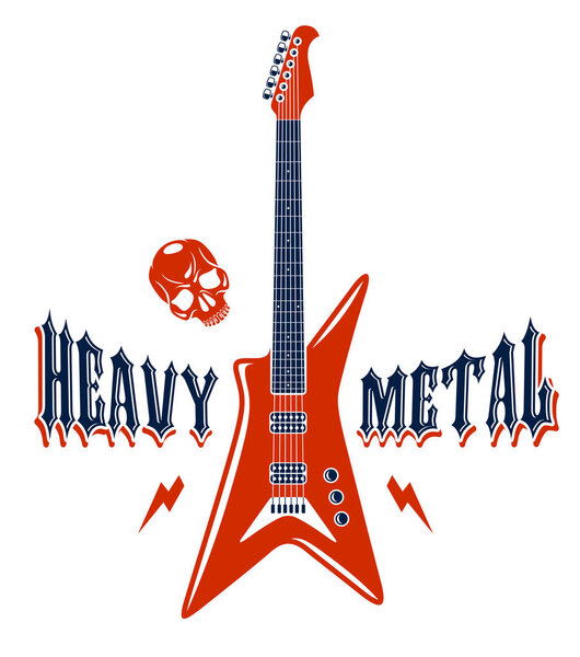 Эмблема Heavy Metal с логотипом вектора электрогитары, концертные фэсы
