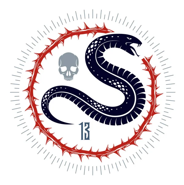 Snake vector logo embleem of tatoeage, dodelijk vergif gevaarlijke serp — Stockvector