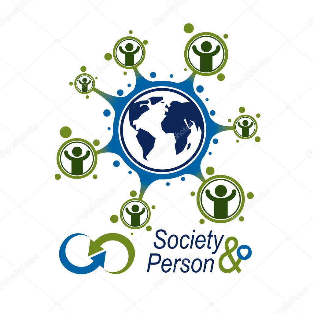 World and Person creative logo, unique vector symbol created wit