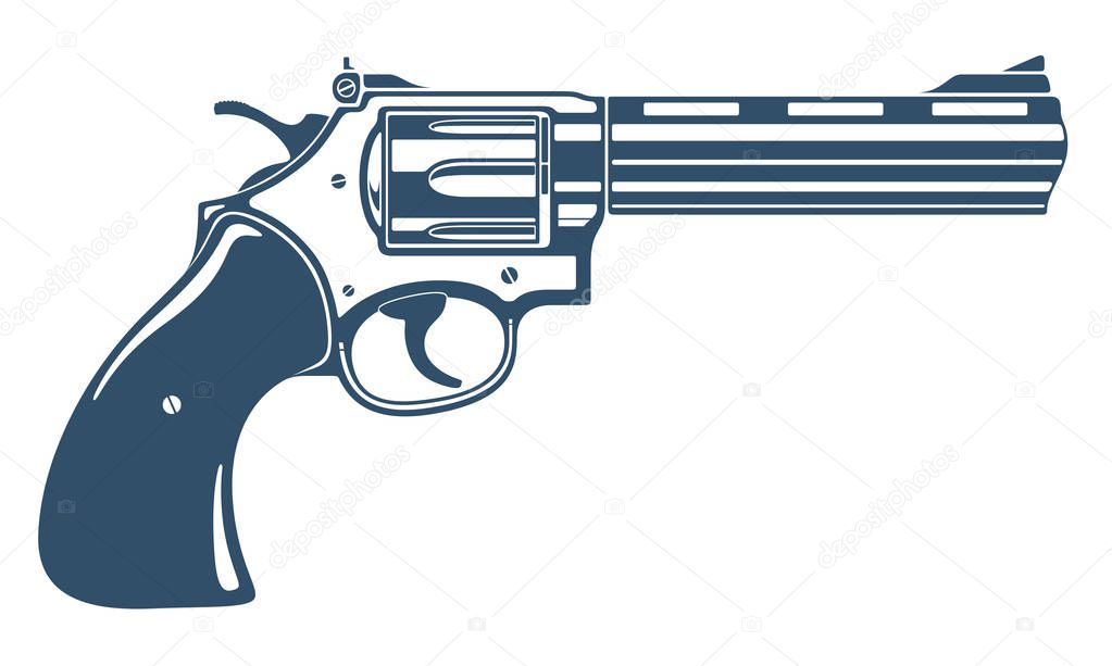 Revolver gun vector illustration, detailed handgun isolated on w