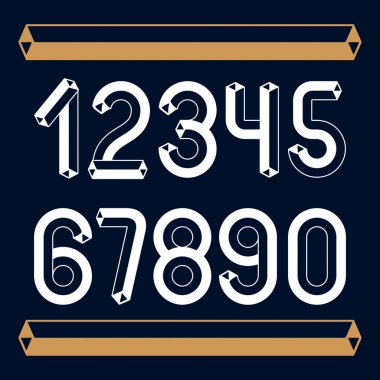 Trendy vintage vektör basamaklı sayılar toplama. Retro 0 9 numaraları sanat poster oluşturulmasında kullanılabilir. Dörtyüzlü tetra tüp tasarım kullanılarak yapılan.