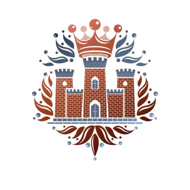 Hanedan arması, vintage vektör çizim. İzole beyaz zemin üzerine eski tarzı Retro kale logosu.