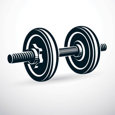 Dumbbell vektör çizim üzerinde beyaz disk ağırlık ile izole. Güç kaldırma ve fitness eğitim için Spor donatımı.