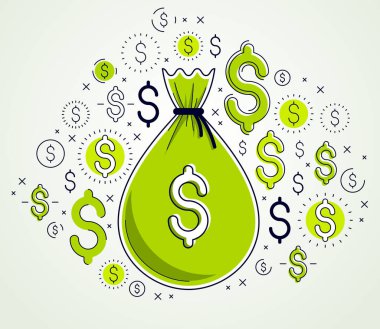 Para çantası ve dolar simgesi vektör dizaynı, tasarruf veya yatırım kavramı.