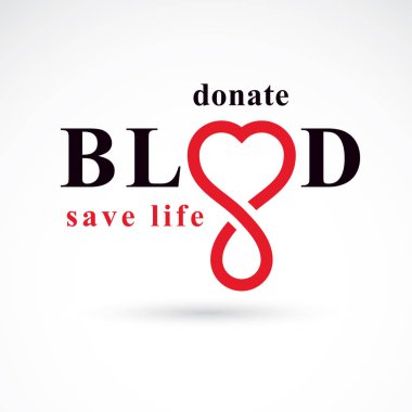 Hayatını kurtarmak ve kan bağışı, rehabilitasyon kavramsal vektör çizim kalp şekli ve kan kullanılarak oluşturulan damla.
