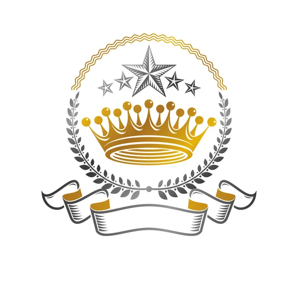 Emblème Royal Couronne Armoiries Héraldiques Logo Décoratif Illustration Vectorielle Isolée — Image vectorielle