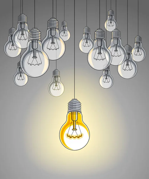 Idea Concept Think Different Light Bulbs Group Vector Illustration Single — Stock Vector