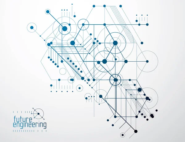 Tecnologia Engenharia Mecânica Vetor Fundo Abstrato Abstração Cibernética Com Esquemas — Vetor de Stock