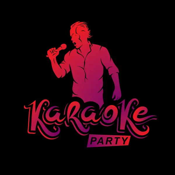 Boldog Ember Mikrofonnal Énekel Karaoke Élőzene Koncert Vektor Pályázati Tájékoztatón — Stock Vector