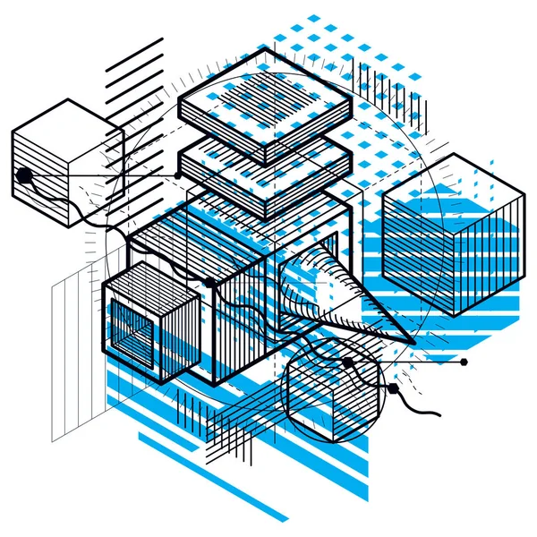 Fundo Abstrato Isométrico Com Linhas Outros Elementos Diferentes Modelo Abstrato — Vetor de Stock