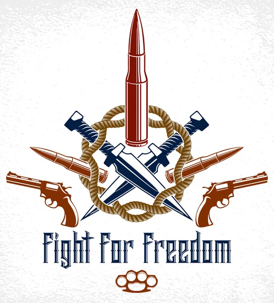 Revolution Och Krig Vektor Emblem Med Kulor Och Vapen Logotyp — Stock vektor