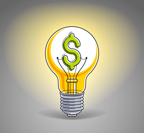 Концепция лампочки с табличкой доллара вместо вольфрамовой проволоки, финансовая идея для бизнеса, красивая векторная иллюстрация
.