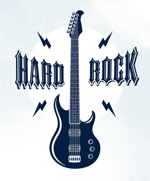 Hard Rock Emblem Mit Gitarre Vektor Logo Konzertfestival Oder Nachtclub — Stockvektor