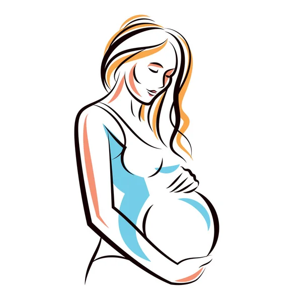 Διάνυσμα Χέρι Εικονογράφηση Της Περιμένοντας Μωρό Έγκυος Γυναίκα Κομψή Σκίτσο — Διανυσματικό Αρχείο